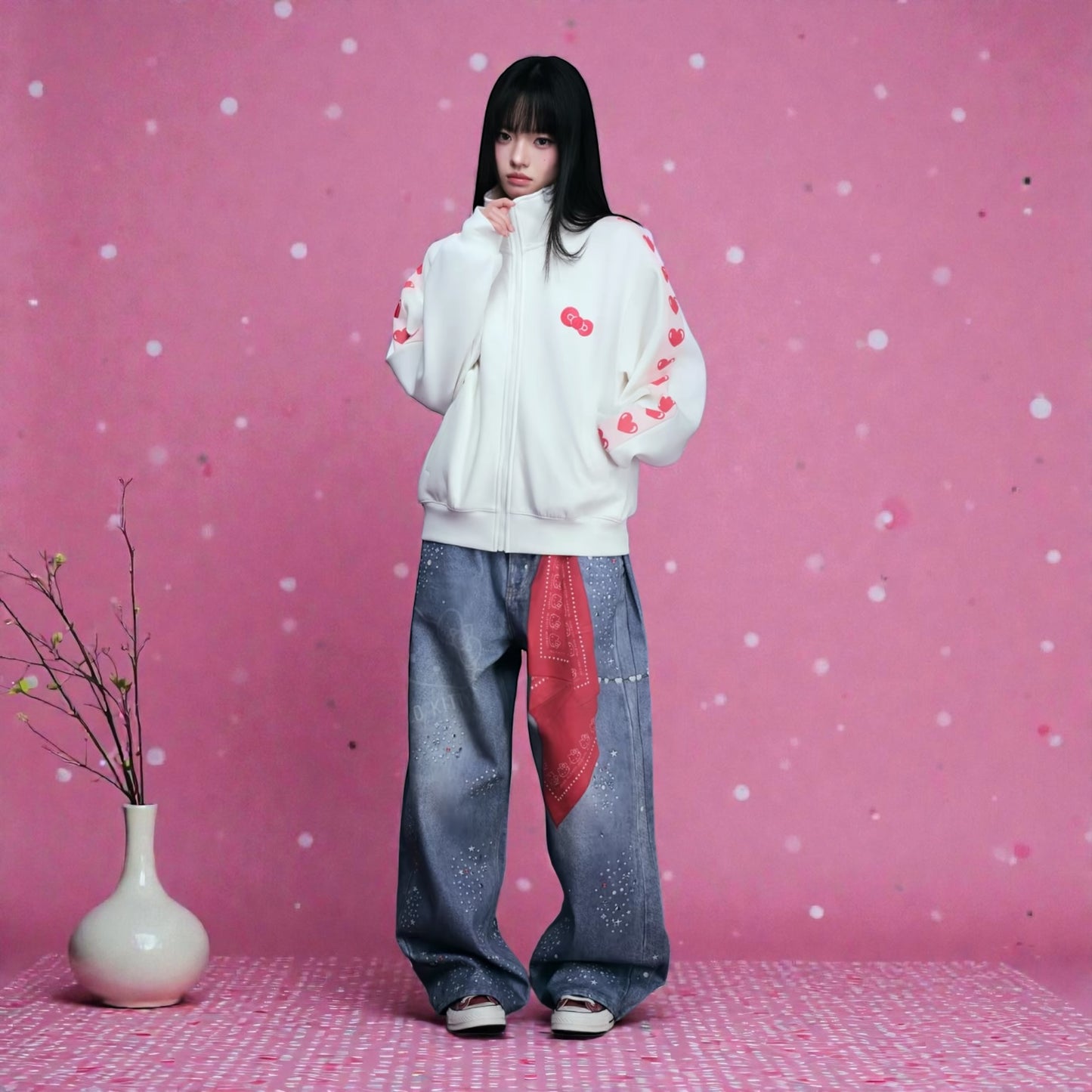 【HELLO KITTY官方聯名】3D印花牛仔褲