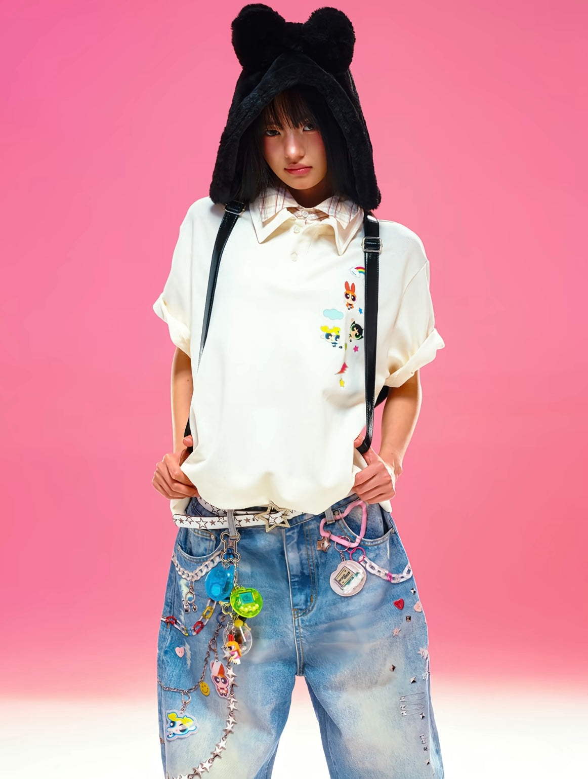 飛天小女警 × WHOOSIS 聯名|3D印花串珠掛飾復古牛仔褲