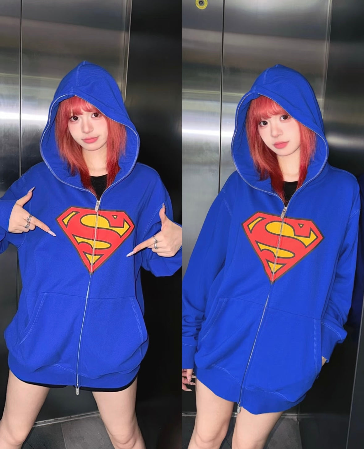 SUPERMAN 聯名|經典S盾Logo連帽拉鍊衛衣(藍)