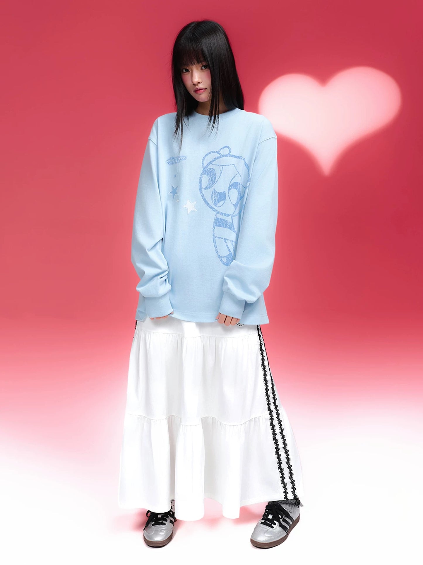 【飛天小女警2.0聯名】WHOOSIS 星星絲帶蛋糕褶皺長裙