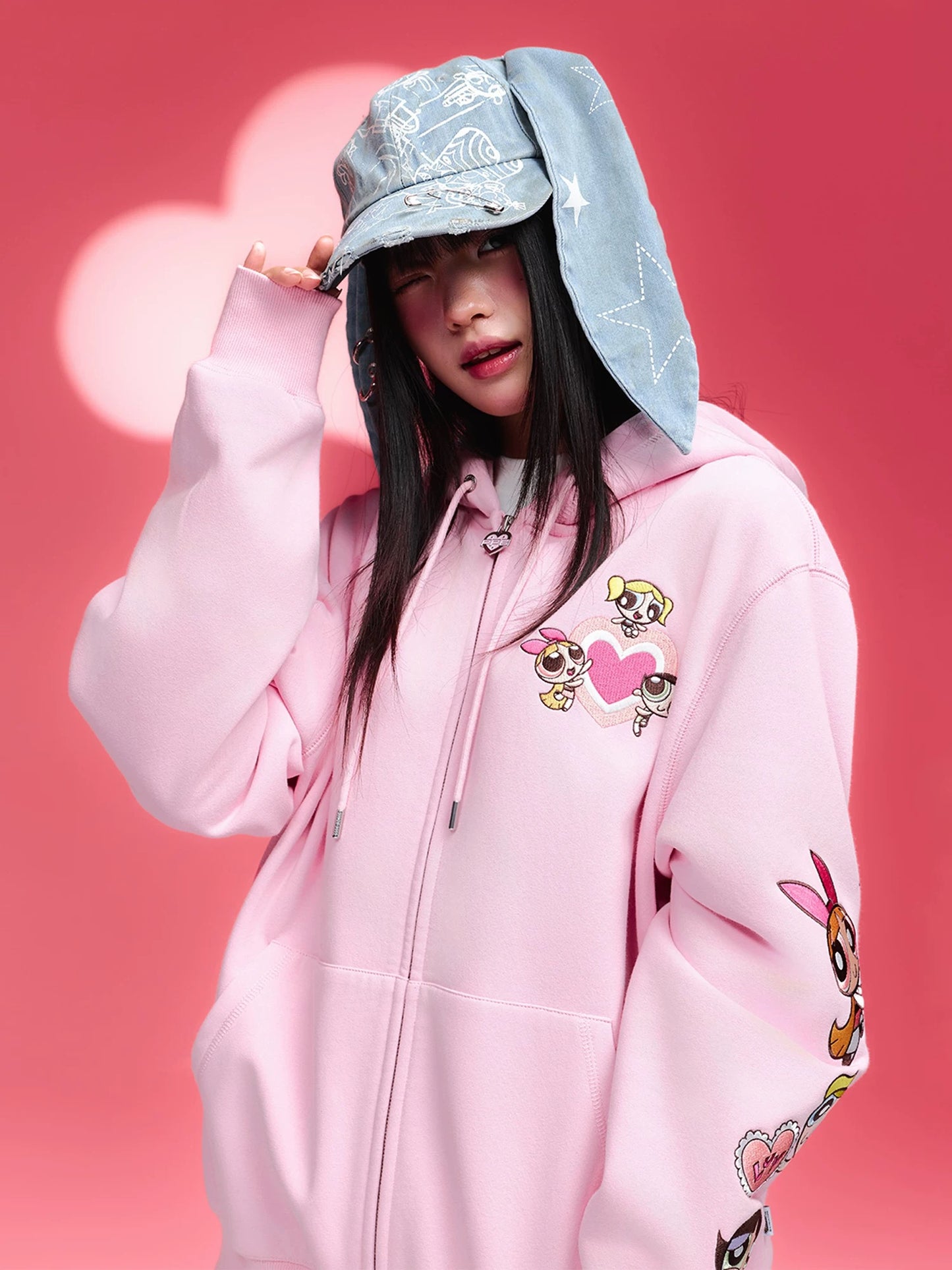 【飛天小女警2.0聯名】WHOOSIS 塗鴉牛仔水洗兔耳帽