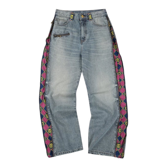 MEDM xJOJO 拉鍊格紋牛仔褲