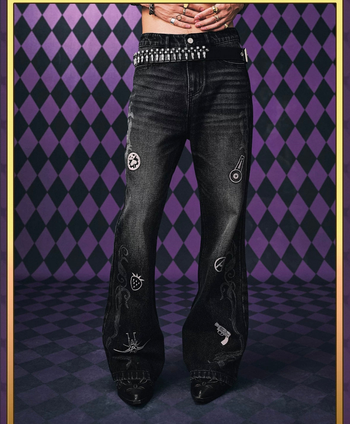 MEDM x JOJO 刺繡微寬牛仔褲