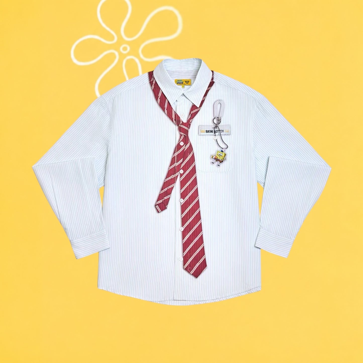 【海綿寶寶官方聯名】蟹堡王制服印花條紋卡通襯衫