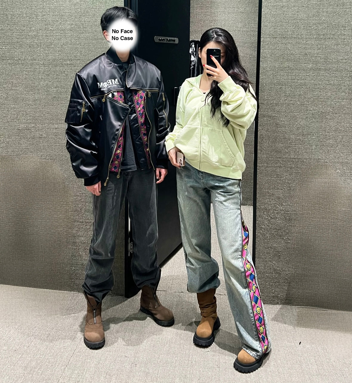 MEDM xJOJO 拉鍊格紋牛仔褲