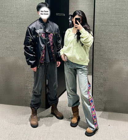 MEDM xJOJO 拉鍊格紋牛仔褲