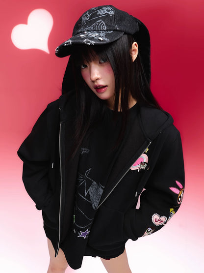 【飛天小女警2.0聯名】WHOOSIS 塗鴉牛仔水洗兔耳帽