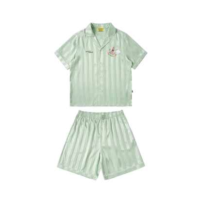 【海綿寶寶官方聯名】刺繡條紋睡衣套裝夏季居家 情侶裝