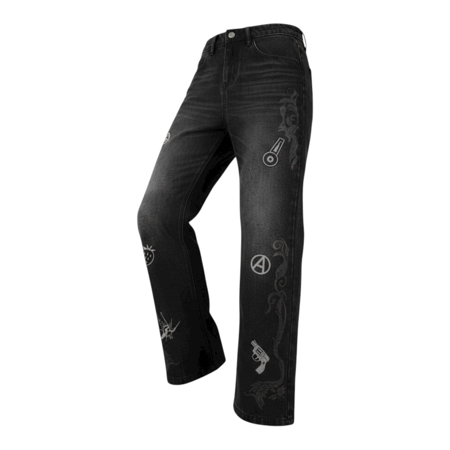 MEDM x JOJO 刺繡微寬牛仔褲