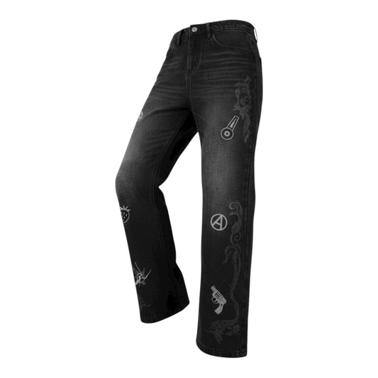 MEDM x JOJO 刺繡微寬牛仔褲