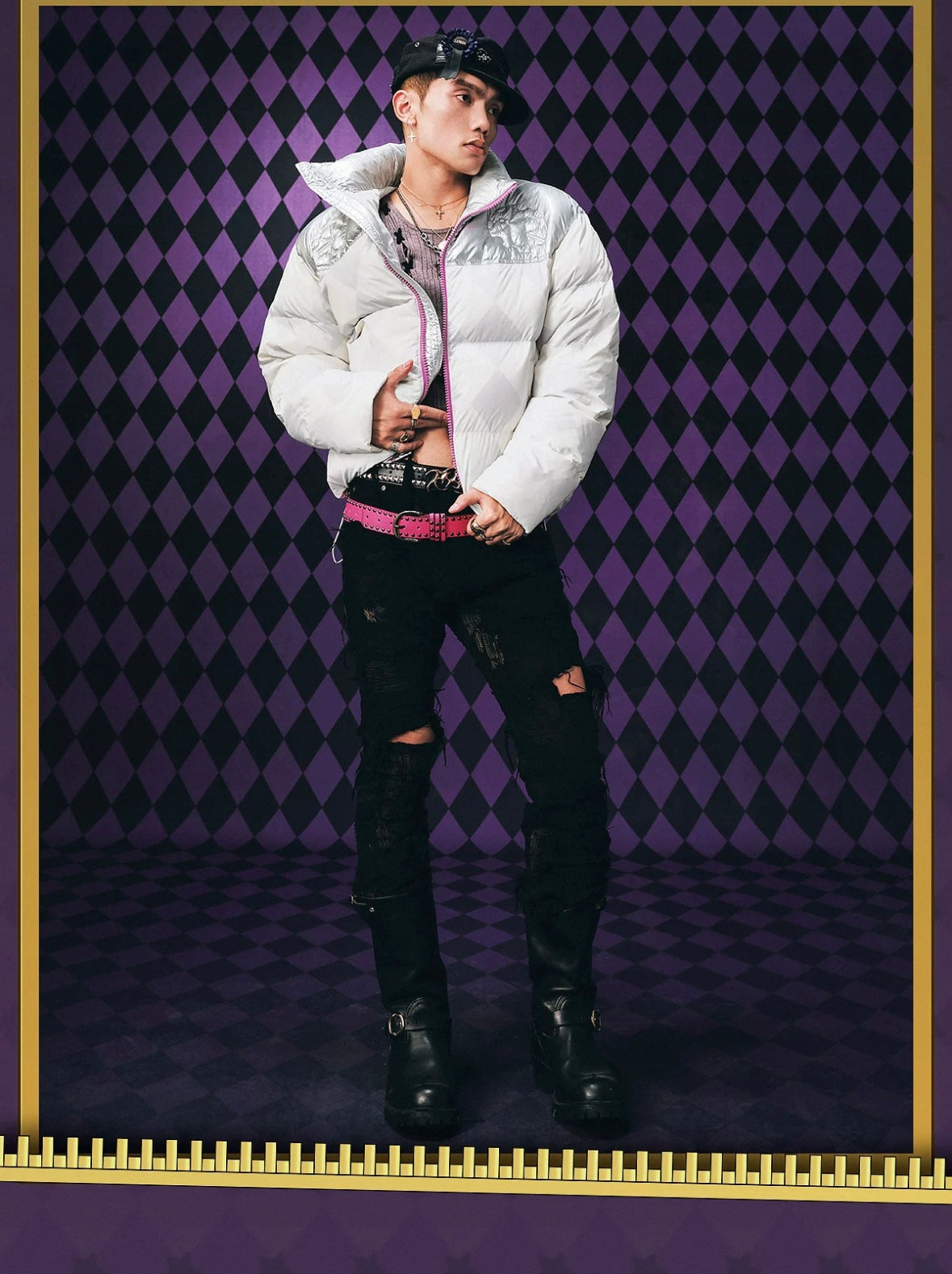 MEDM xJOJO 格紋拼色羽絨服