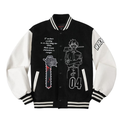 【鏈鋸人官方聯名】WHOOSIS 角色刺繡夾棉棒球服夾克