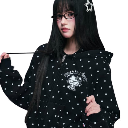 【HELLO KITTY官方聯名】 黑白波點連帽外套
