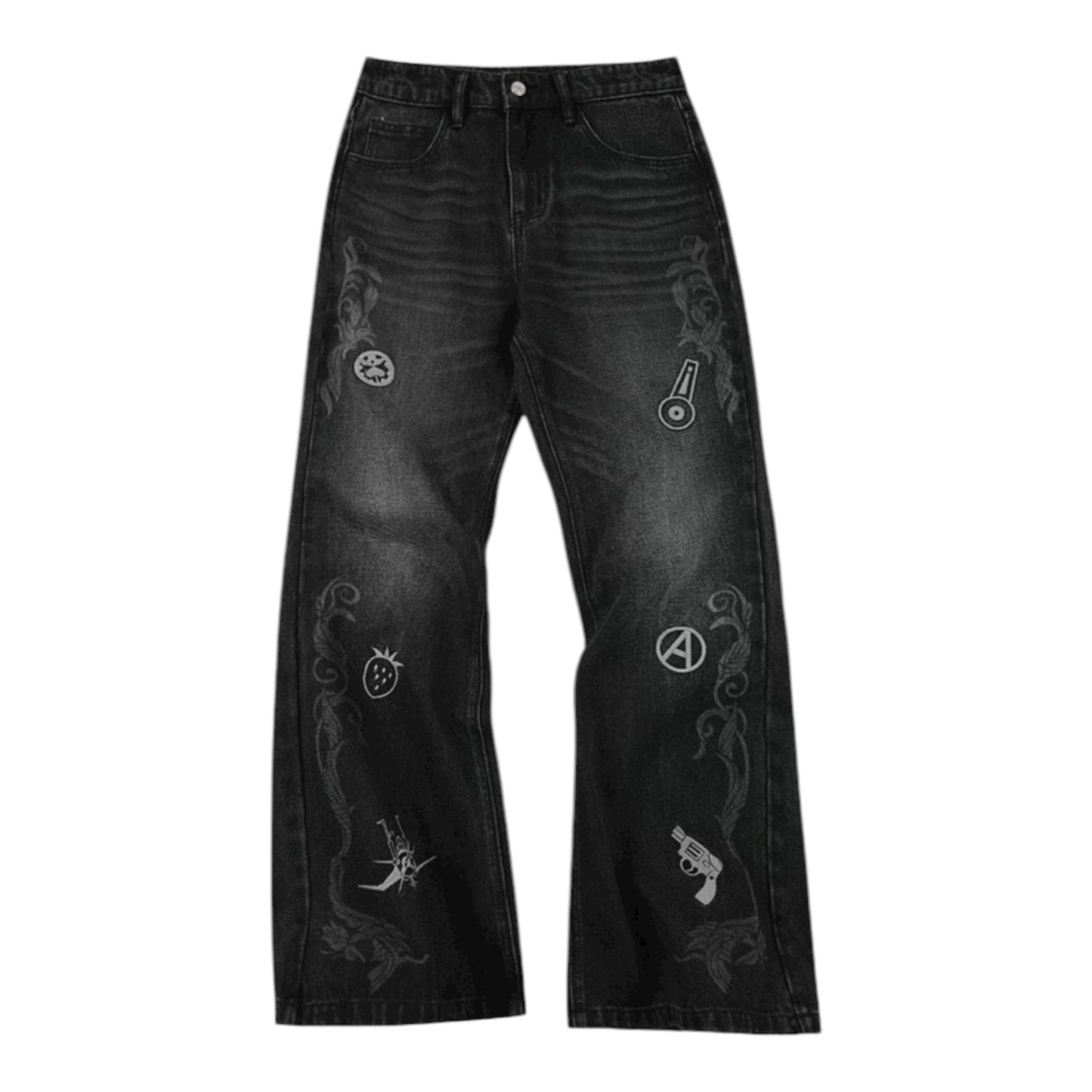 MEDM x JOJO 刺繡微寬牛仔褲