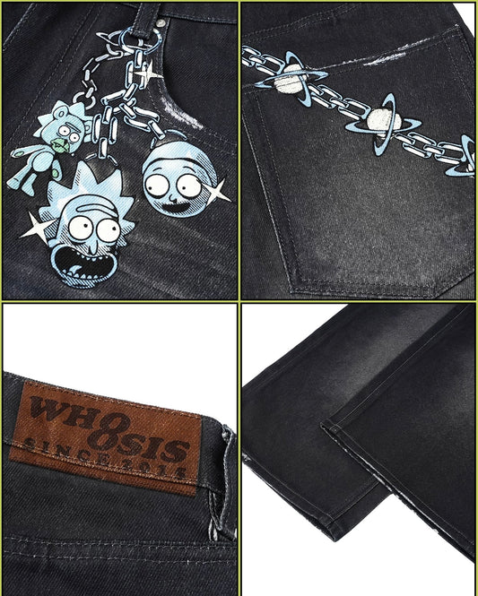 【Rick and Morty官方聯名】WHOOSIS 金屬掛飾印花 水洗牛仔褲