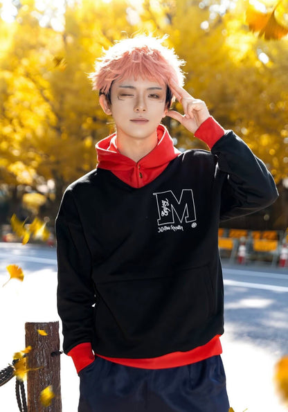 MEDM x 咒術迴戰｜虎杖悠仁同款紅黑拼色重磅連帽衫 (Overize 帽T)