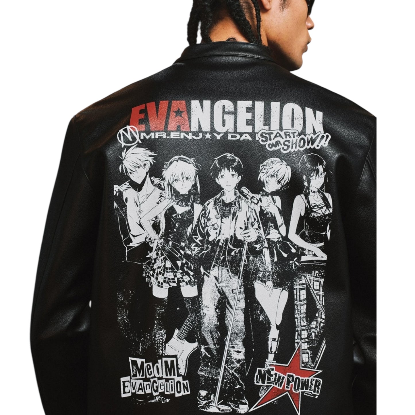 EVANGELION聯名樂團剪影印花火焰皮衣