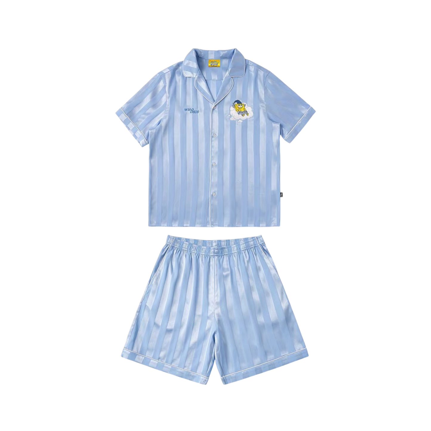 【海綿寶寶官方聯名】刺繡條紋睡衣套裝夏季居家 情侶裝