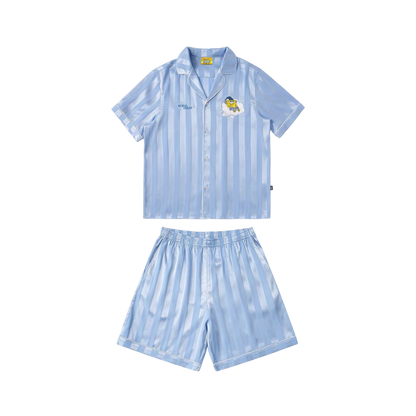 【海綿寶寶官方聯名】刺繡條紋睡衣套裝夏季居家 情侶裝