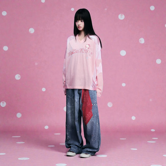 【HELLO KITTY官方聯名】3D印花牛仔褲