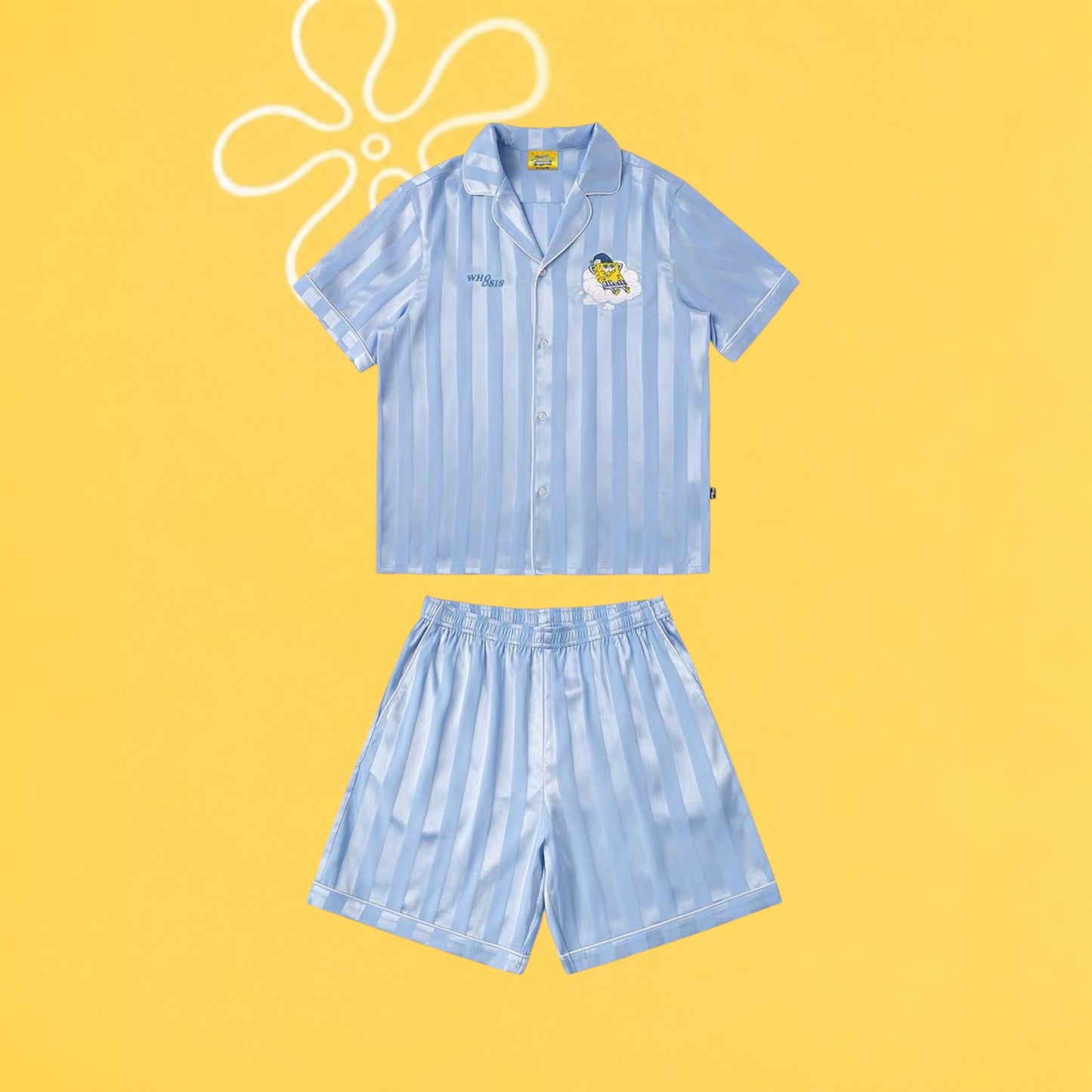 【海綿寶寶官方聯名】刺繡條紋睡衣套裝夏季居家 情侶裝