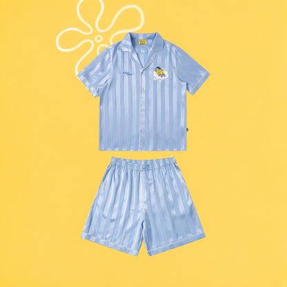 【海綿寶寶官方聯名】刺繡條紋睡衣套裝夏季居家 情侶裝
