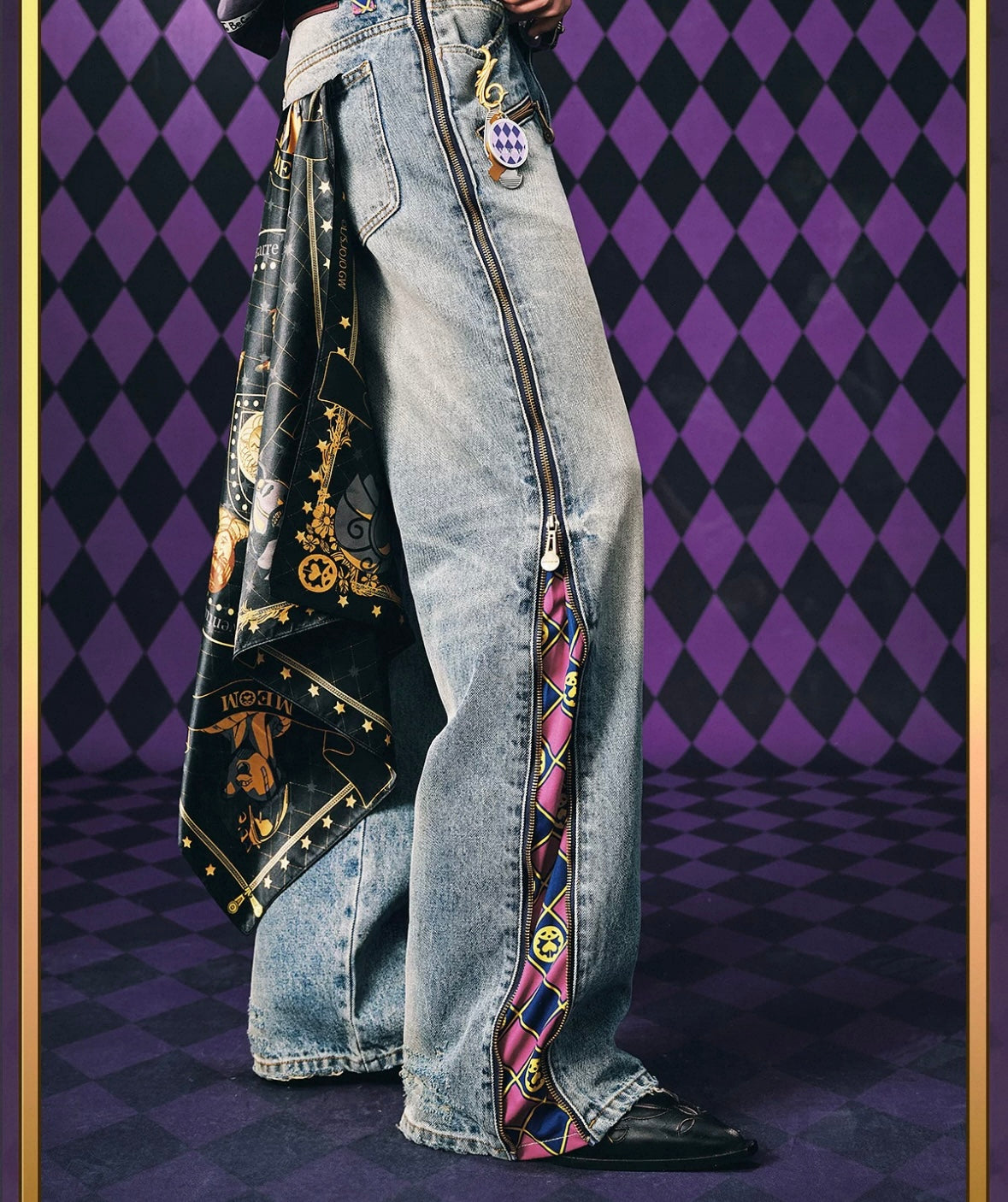 MEDM xJOJO 拉鍊格紋牛仔褲