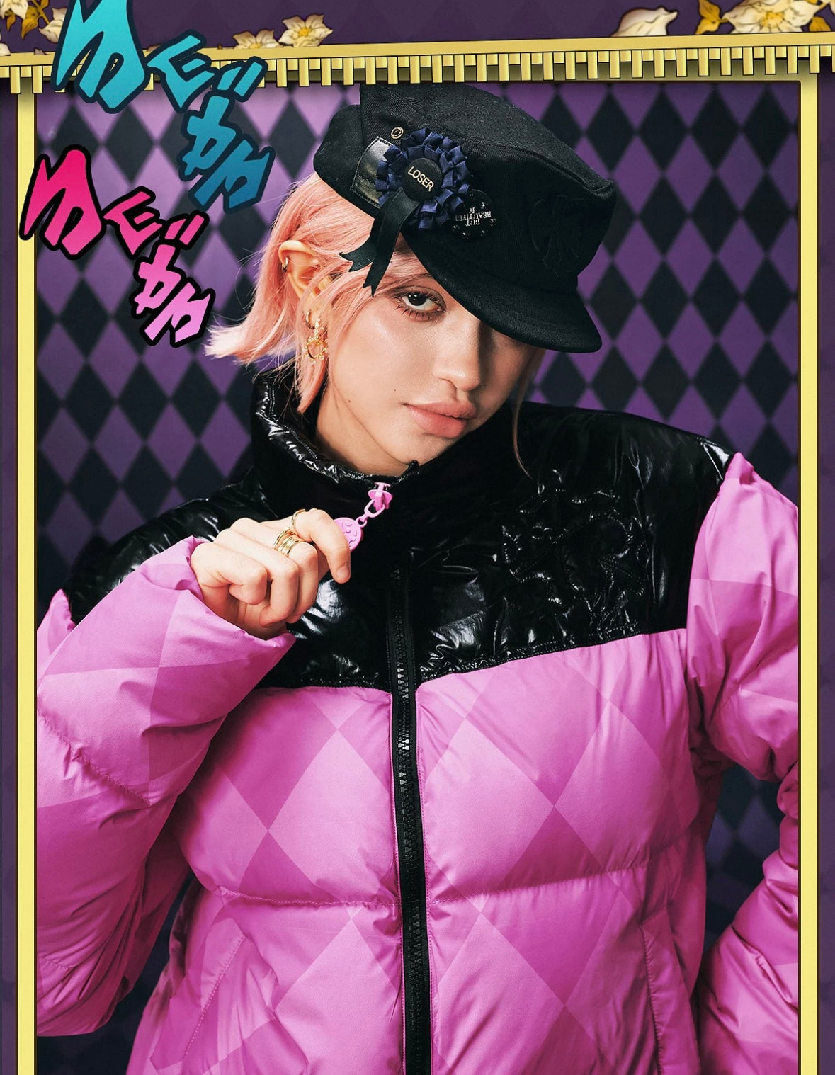 MEDM xJOJO 格紋拼色羽絨服