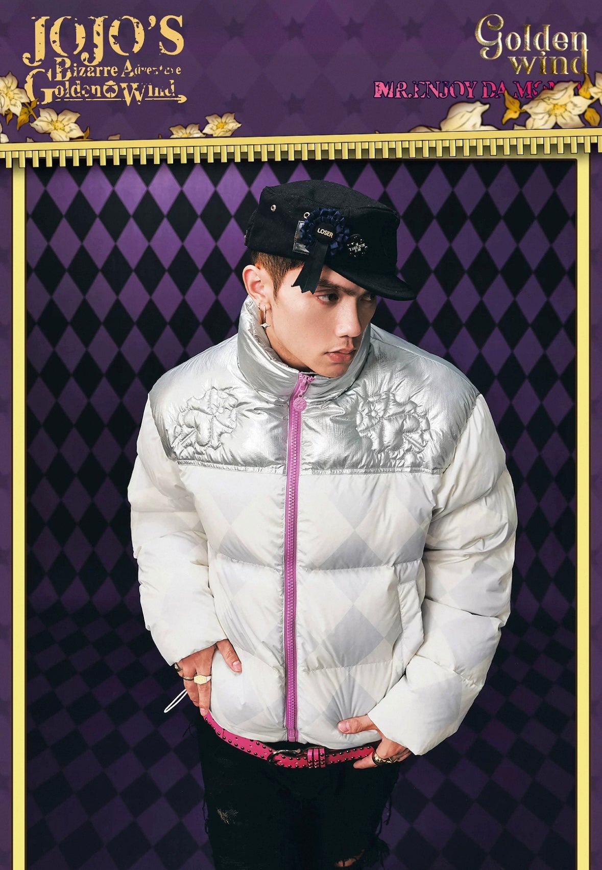 MEDM xJOJO 格紋拼色羽絨服