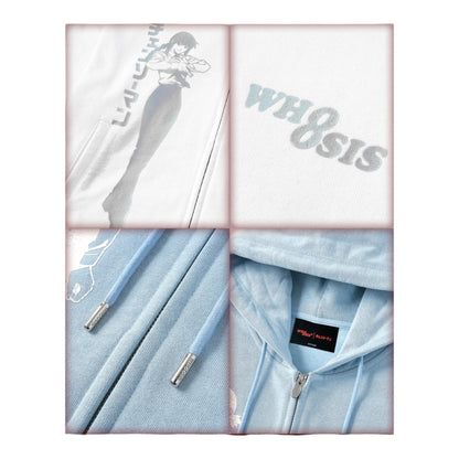 【鏈鋸人官方聯名】WHOOSIS 雷射反光印花 真紀真 小紅 連帽拉鍊外套