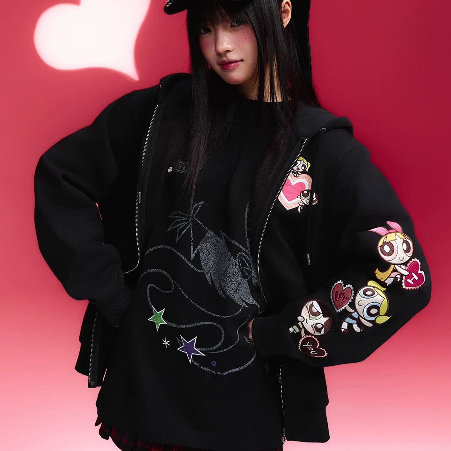 【飛天小女警2.0聯名】WHOOSIS 愛心刺繡拉鍊外套