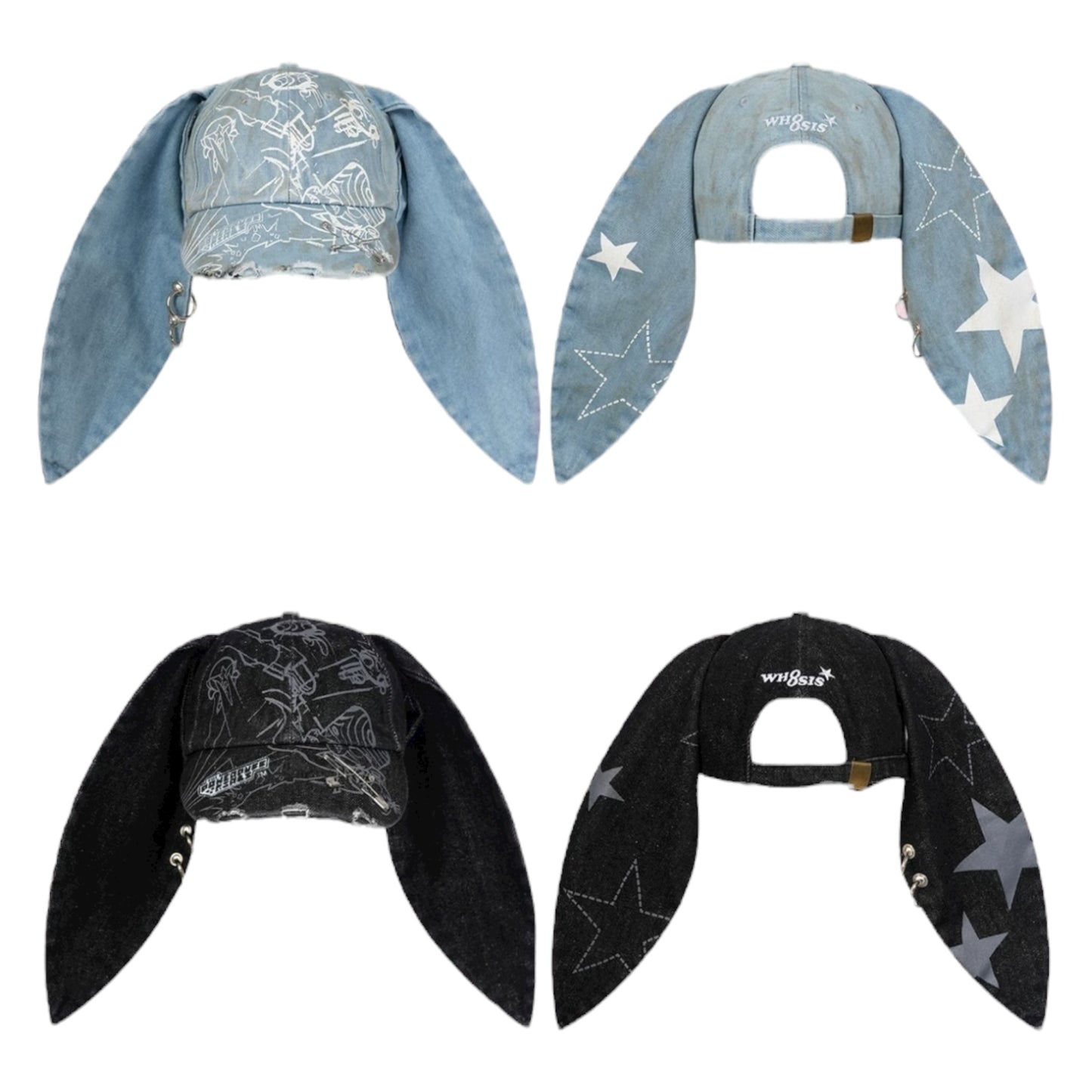 【飛天小女警2.0聯名】WHOOSIS 塗鴉牛仔水洗兔耳帽