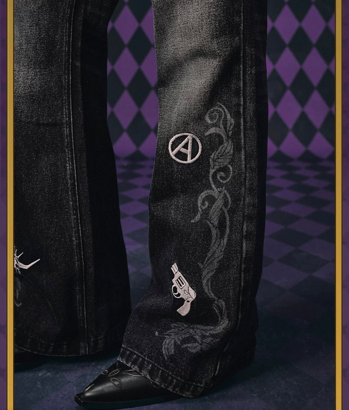 MEDM x JOJO 刺繡微寬牛仔褲